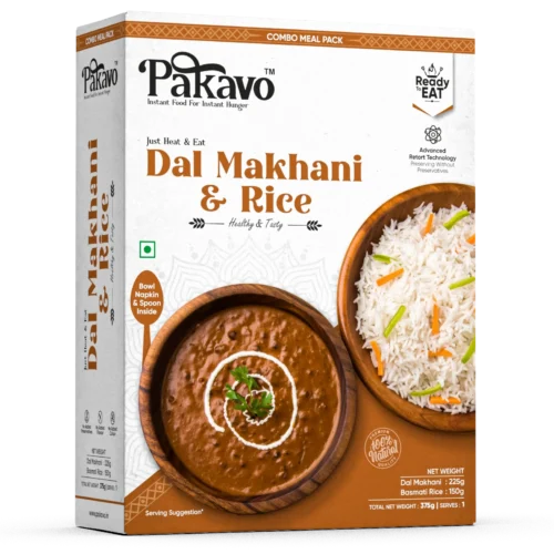 Dal Makhani & Rice Ready-to-Eat Combo Meal Pack | Microwaveable Bowl, Spoon & Napkin Included | Just Heat & Eat – 375g